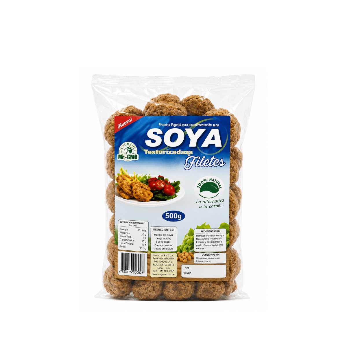 Soya deshidratada Filetes x500GR. Hoja Verde